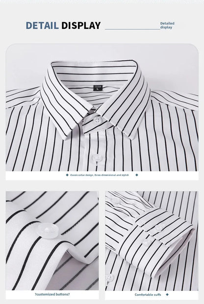 New Men Dress Shirt Long Sleeve Striped Business Office Casual Quality Shirts Slim Fit Streetwear Homme Camisas De Hombre