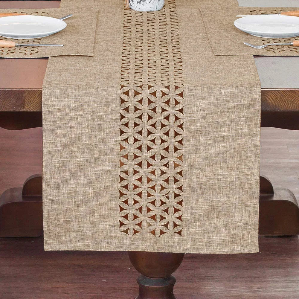 Gray Hollow Table Runner Rectangle Double Solid Fabric Farmhouse Flat Perforation Home Table Runners for Dining Holiday 13 x72In