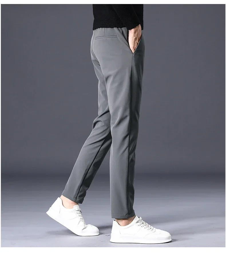 Spring Summer Thin Men's Business Casual Pants High Elastic Jogger Slim Straight Korean Brand Trousers Clothes Black Gray Blue