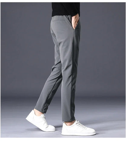 Spring Summer Thin Men's Business Casual Pants High Elastic Jogger Slim Straight Korean Brand Trousers Clothes Black Gray Blue