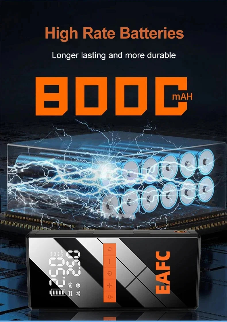 Démarreur de saut de voiture 12V 4 en 1, pompe de gonflage de pneus sans fil, compresseur d'air, batterie portable, démarrage, charge rapide