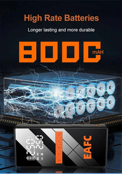 Démarreur de saut de voiture 12V 4 en 1, pompe de gonflage de pneus sans fil, compresseur d'air, batterie portable, démarrage, charge rapide