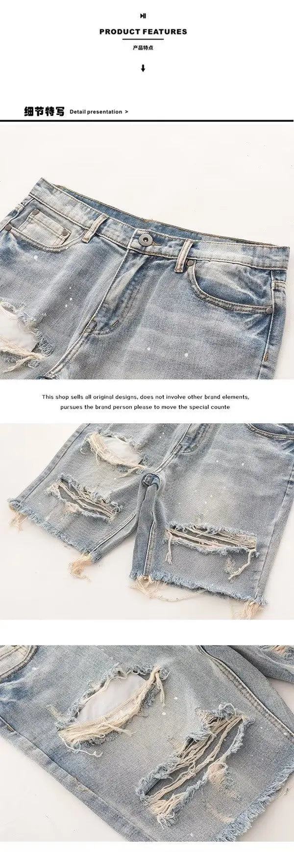 Kakan - New Summer Distressed Denim Shorts for Men, Korean Youth Popular Slim Fitting Small Leg Quarter Pants Jeans K58-DK322