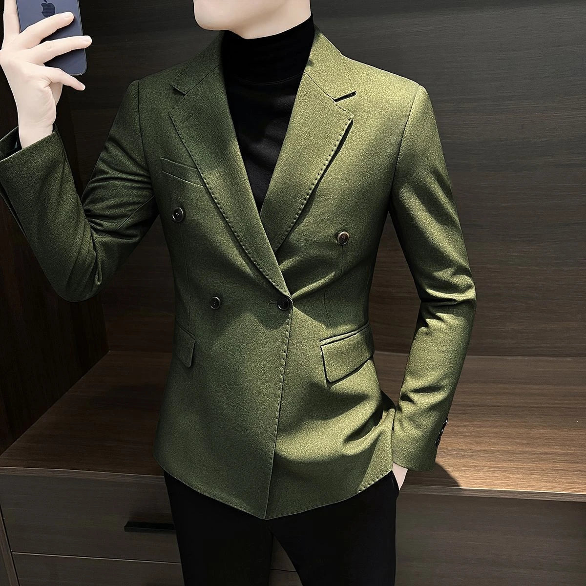 Male Business Blazer Casual Coat Double Breasted Fashion 2024 Vintage New In Men's Suit Dress Jackets Fashionable Single Models