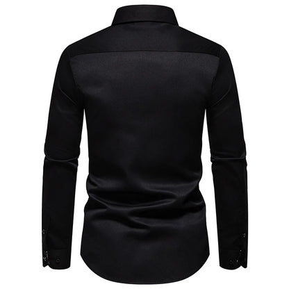 Men's fashion casual color contrast long sleeve shirt dating play business reception