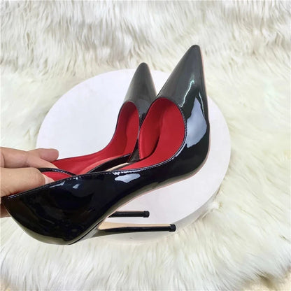 Fashion New Trend Female Pumps Black Leather Side Empty Pointed Toe Female High Heel Sexy Party Shoes Ladies Dress Stiletto Pump