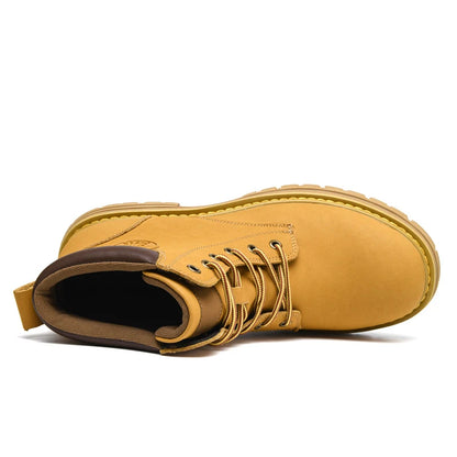 Winter Plush Warm Men Women Genuine Leather Yellow Boots Fashion British Style Work Shoes Autumn Plus Big Size 49 50 51