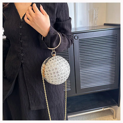 Sparkly Round Evening Purses for Women Shiny Diamonds Handbag Unusual Party Mini Small Bags Fashion Luxury Shoulder Bag Woman