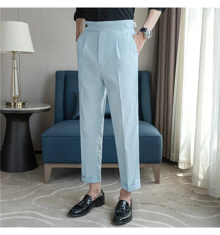 Men's Summer Pants Fashion Naples Cotton&Linen Breathable Dress Pants For Men All Match Casual Straight Men's Trousers Formal