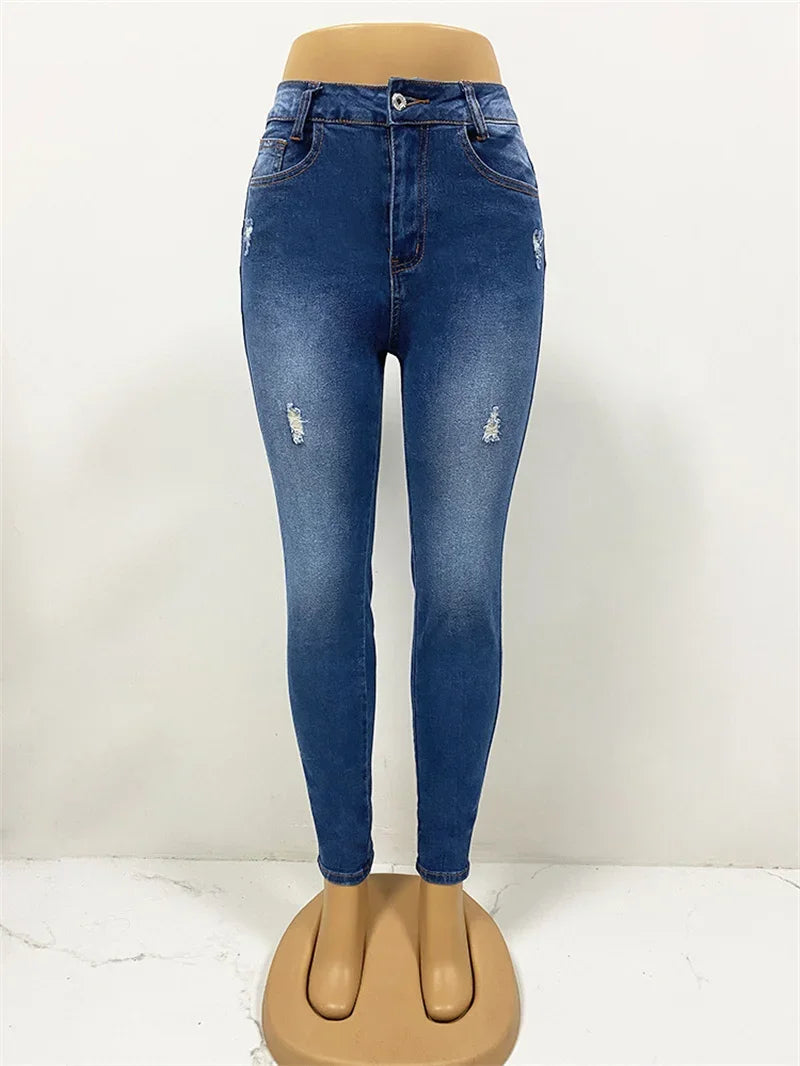 Spring 2025 Fashion Button Jeans Women Casual Skinny Pencil Pants High Waist Slim Stretch Denim TrousersLady Butt Lifting Jeans