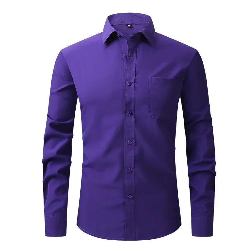 US Size Elastic Shirt New Men's Business and Leisure Long Sleeved Shirt Slim Fit Professional Dress Best-selling Seasonal Style