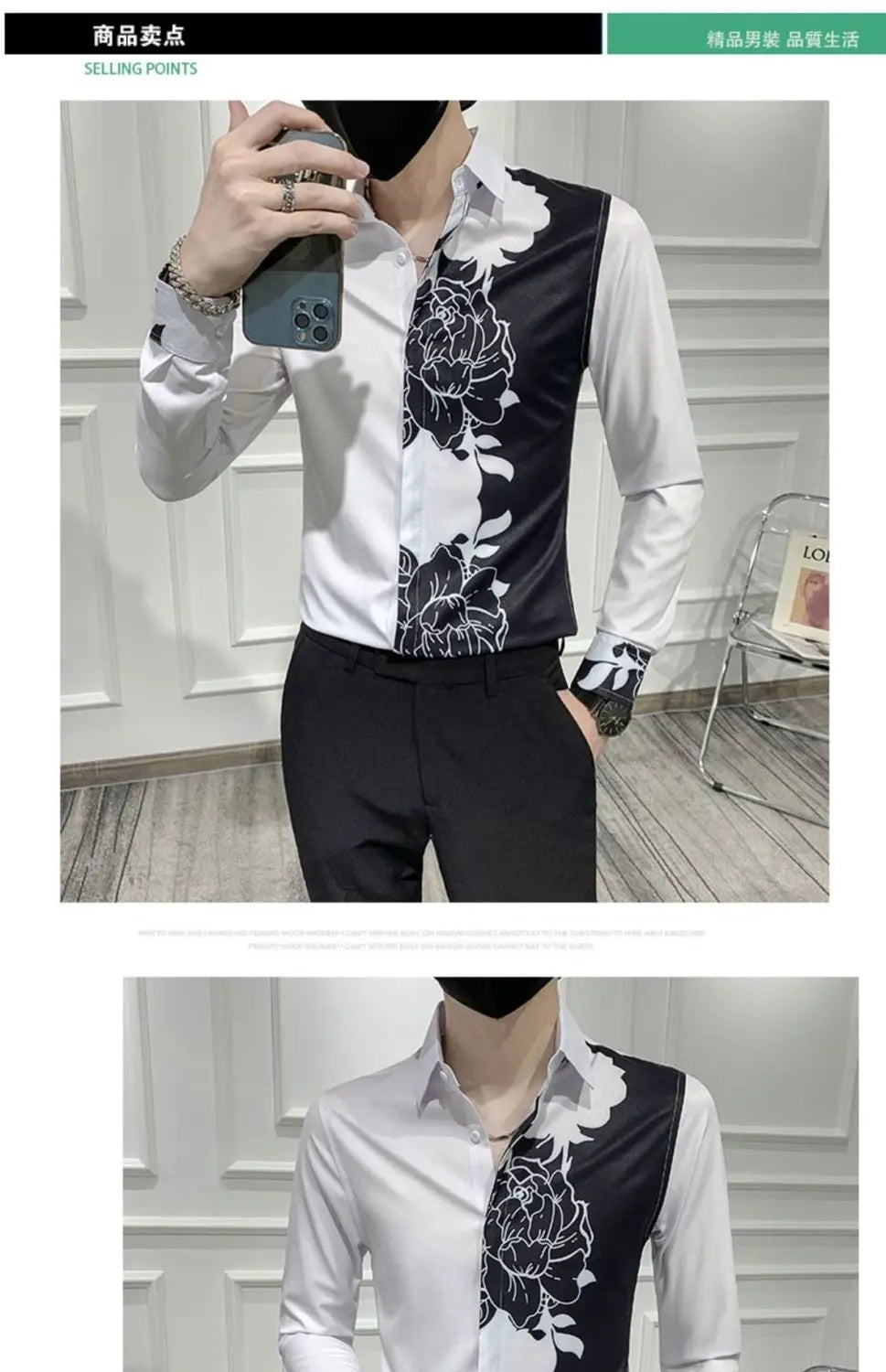 Spring Autumn New Blouse Men's Turn-down Collar Floral Printing Single Breasted Long Sleeve Shirt Fashion Casual Men's Clothing