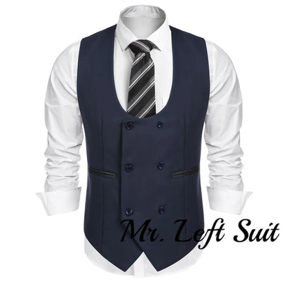 Men's Suit Vest Slim Fit Double Breasted Dress Vest Casual Business Formal Waistcoat