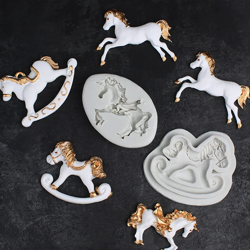 1pc Carousel Horse Silicone Cake Fondant Moulds Sugar Craft Cupcake Gum Paste Decorating Mould  chocolate mold  silicone mold