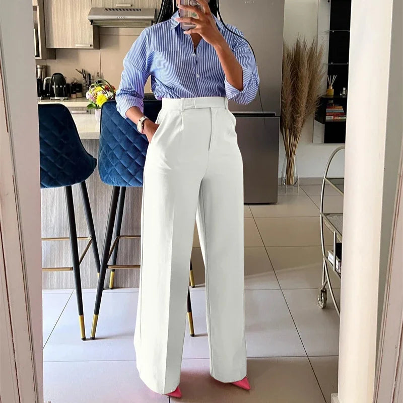 Elegant Fashion Wide Leg Pants for Women Clothing High Waist Loose Straight Trousers Office Lady Workwear Baggy Pants Pantalones