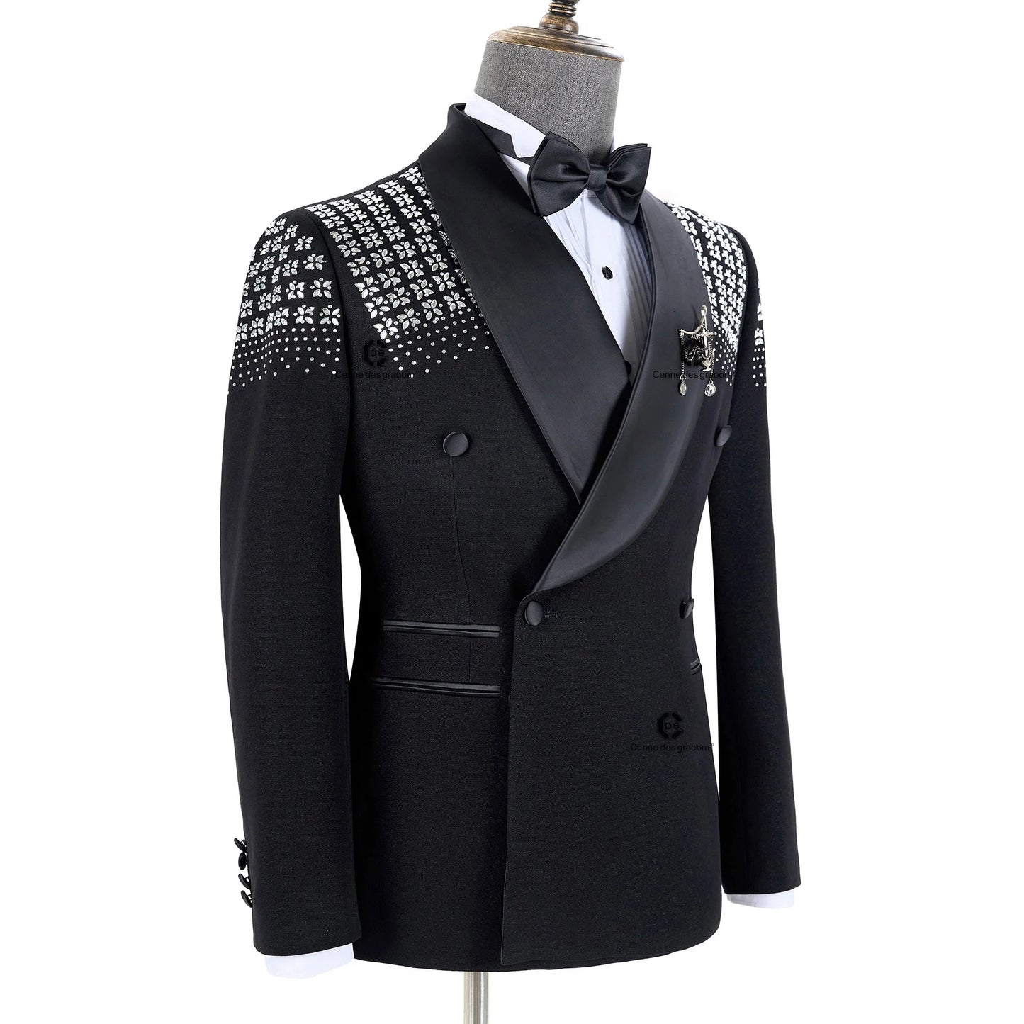 Cenne Des Graoom 2024 Elegant Men's Suits Double-Breasted Jewelry Ornament Handmade Tuxedo for Wedding Groom Party Jacket Pants