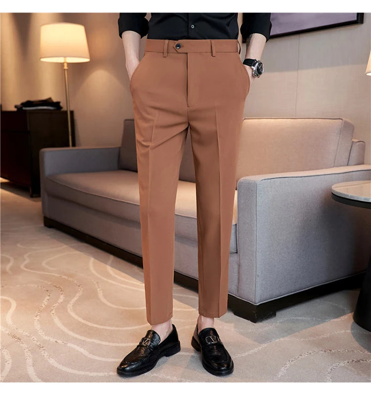 Men Suit Pants 2024 Spring Korean Style Business CasualStraight Dress Pants for Solid Slim Fit Men Formal Trousers Mens Clothing