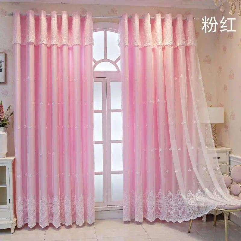 1 Panel 140cm Width Semi Blackout Curtain for Living Room Bedroom Girl Princess Style Double Layer Curtain