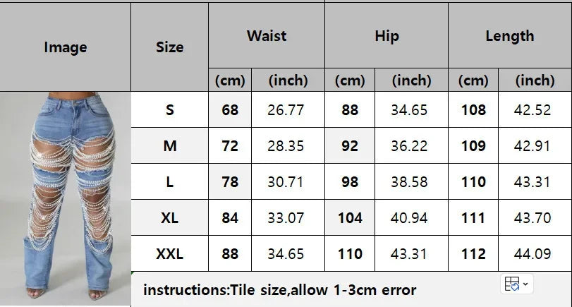 Spice Girl Summer Pants Ripped Heavy Industry Beaded Elastic Jeans Trousers Women JEANS