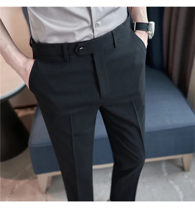 Men Suit Pants 2024 Spring Korean Style Business CasualStraight Dress Pants for Solid Slim Fit Men Formal Trousers Mens Clothing