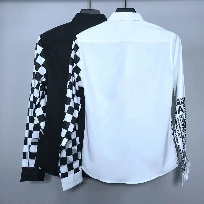 Spring Autumn Long Sleeve Fashion Printing Shirt Man High Street Casual Button Patchwork Cardigan Harajuku Y2K All-match Blouse