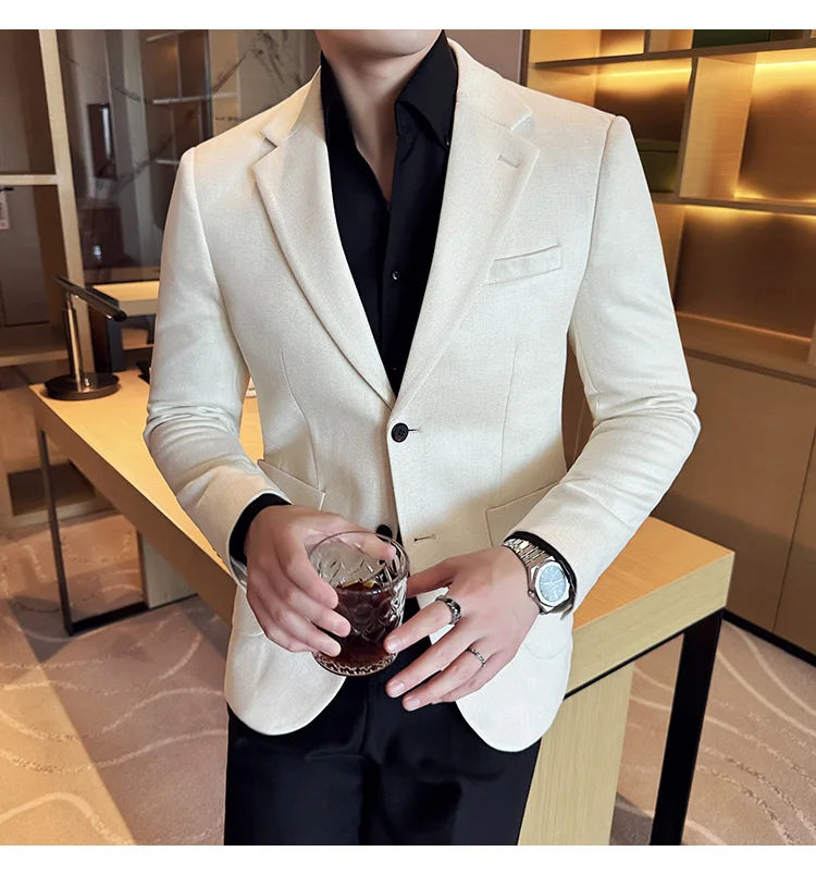 Suede Blazer Men's Fashionable Slim Fit Suit Jacket High-quality Single Breasted Business Dress Formal Jacket Blazer Hombre