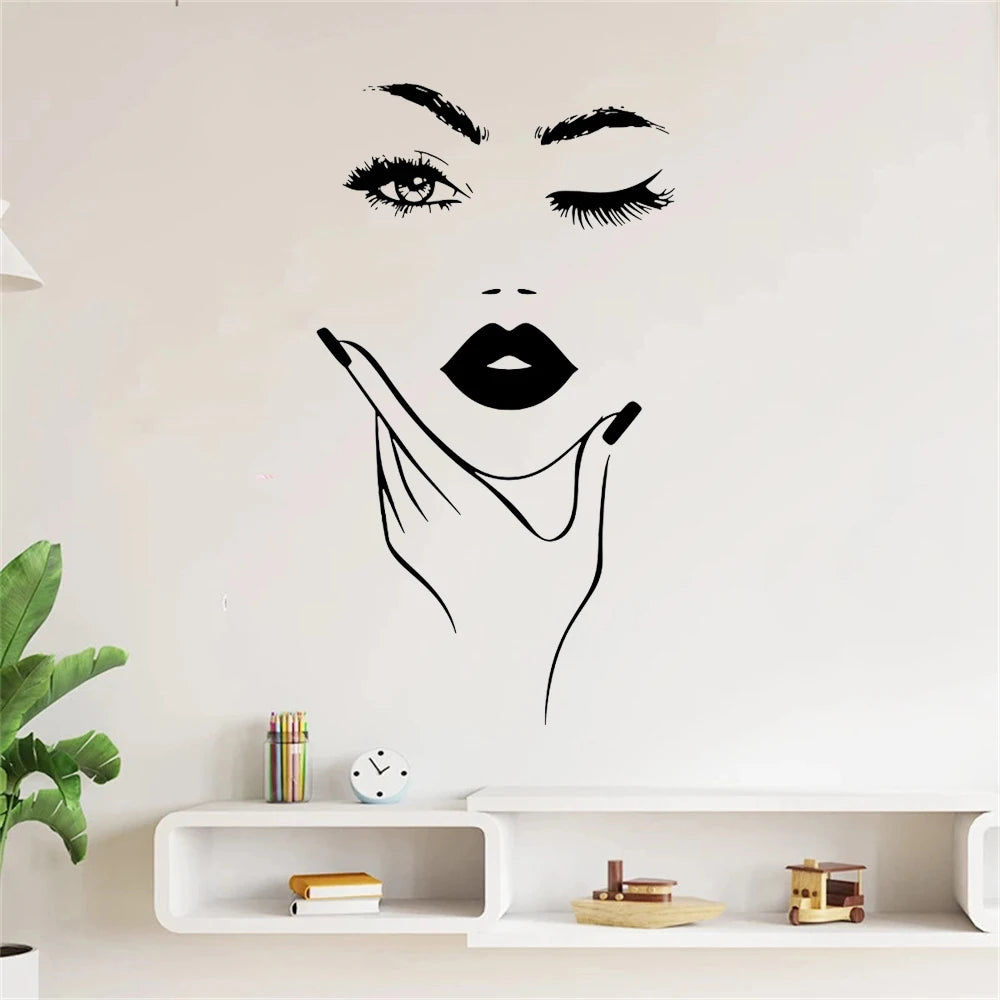 Large Beauty Sexy Woman Hair Spa Nail Eyelash Salon Wall Sticker Girl Room Beautiful Manicure Salon Wall Decal Shop Vinyl Decor