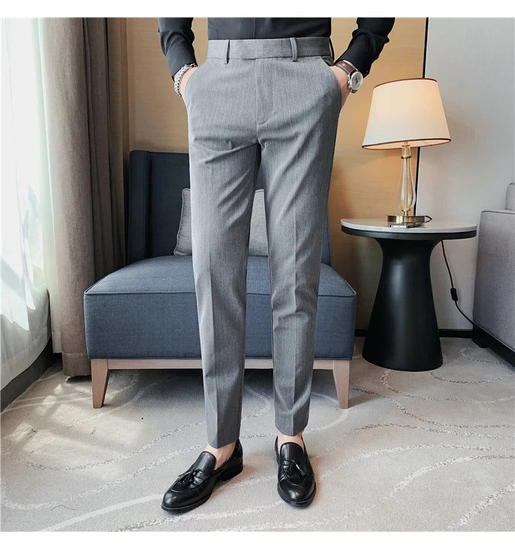 British Style Striped Slim Fit Suit Pant Men Business Casual Simple Dress Pants High Quality Social Wedding Party Trousers 38-28