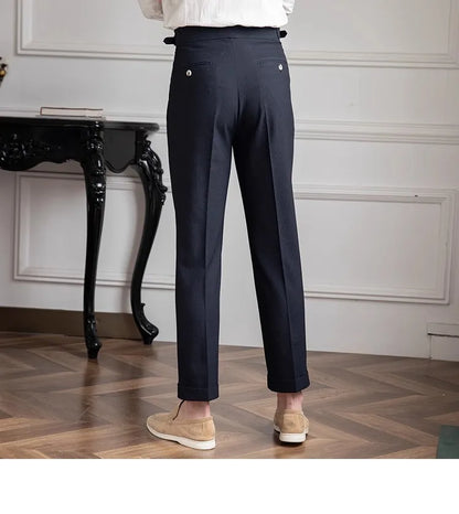 Men's Straight Fit Suit Pants Formal High Quality Retro Fashion Pants Casual Solid Color Black Navy Blue Apricot Trousers Dress