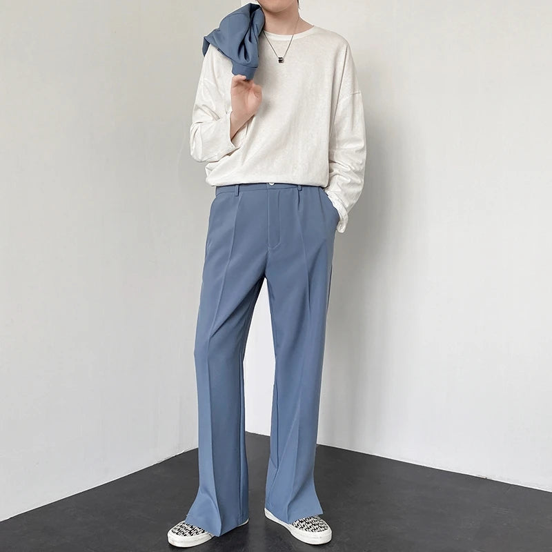 New Men Suit Pants Korean Casual Pant Neutral Solid Fashion Design Wide Leg Business Comfortable Trousers Straight  Streetwear