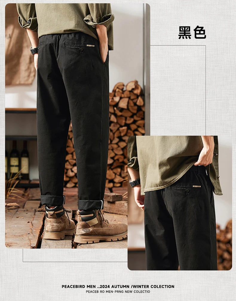 HIQOR Men Elastic Waist Cargo Pants New In Man Cotton Casual Pants Male Workwear Hombre Straight Trousers Male Big Size 28-38