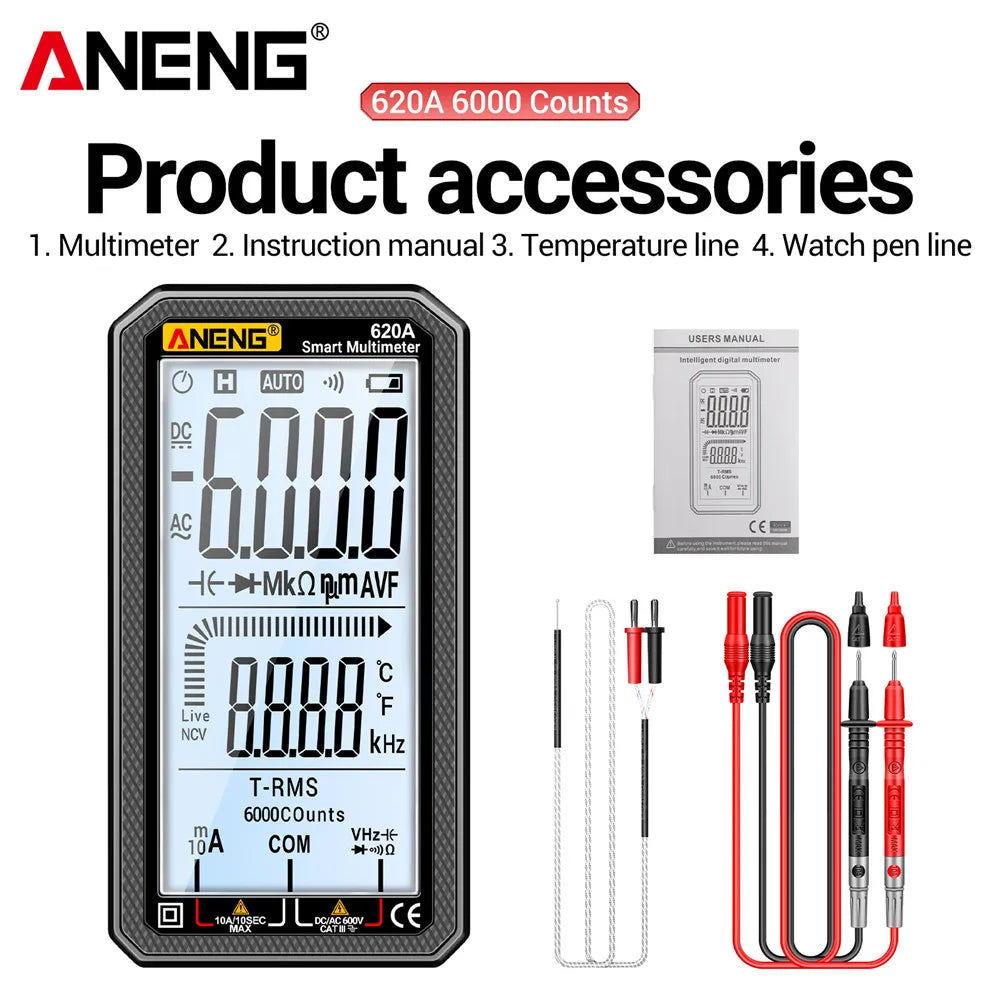 ANENG 620A 6000 Counts Digital Smart Multimeter Transistor Testers True RMS Auto Electrical Capacitance Meter Temp Resistance