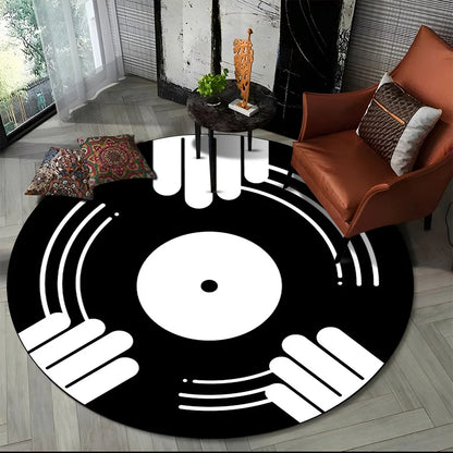 Piano Black White Key Music Symbol Area Rug,Round Carpet Rug for Living Room Bedroom Sofa Foot Pad Decor Non-slip Floor Mat Gift