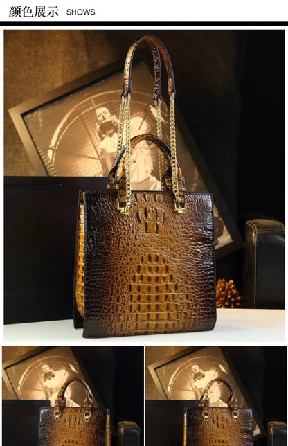 Luxury New Fashion Leather Women Handbags Crocodile Print Middle-aged Lady Mom Bag Leather Woman Bag Single Shoulder Tote Bags