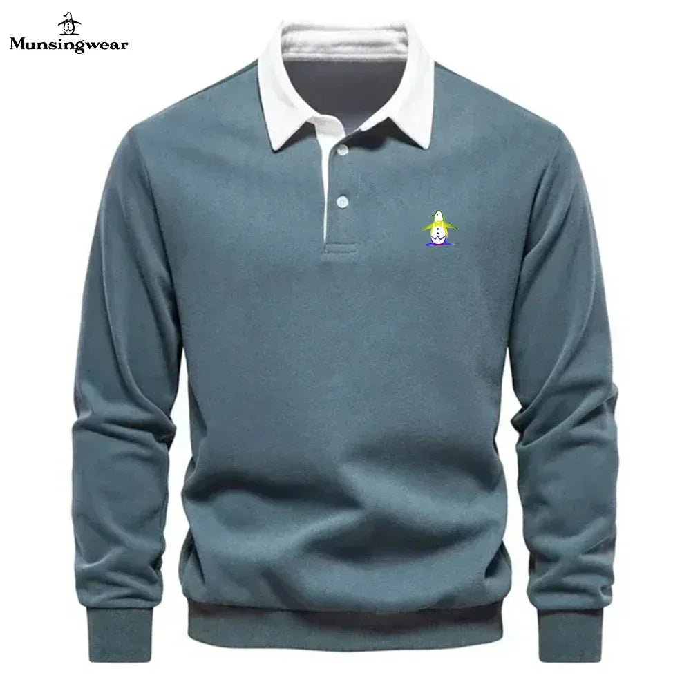 Brand Munsing Golf Shirts Autumn Winter Long Sleeve Men's Golf T-shirt Polo Shirt Casual Classic Solid Polo Neck Men's Golf Top