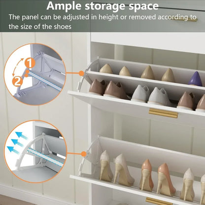 Shoe Rack Cabinet, Free Standing Shoes Storage Organizer Cabinet with 2 Flip Drawers, Entryway Narrow Shoe Rack Storage