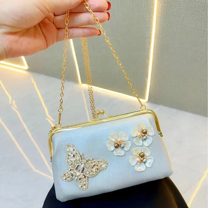 Women's Dinner Wedding Bag Studded Diamond Shoulder Crossbody Sequin Clutch Bag