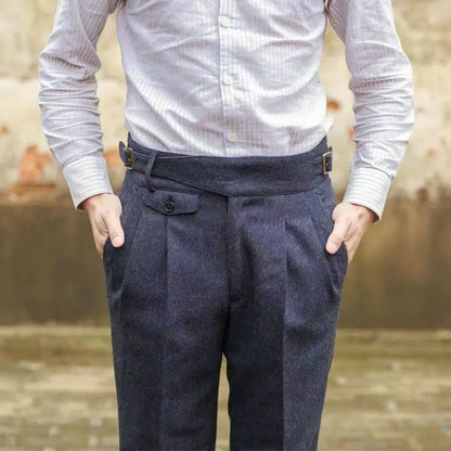 Vintage Gurkha Pants Men England Style High Waist Smart Casual Straight Trousers Autumn Winter Woolen Fashion Naples Suit Pant