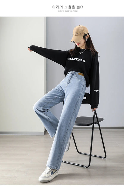 New Arrivals White Blue Denim Jeans For Women Straight Wide Leg Female Long Pants High Quality Trousers Four Season Mop Pants