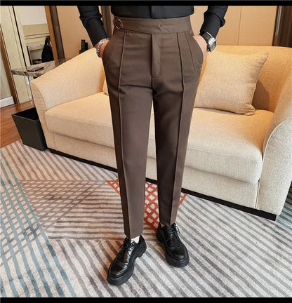 High Quality Men's Suit Pants Solid Color England Style Slim Fit Smart Casual Trousers Men Spring Autumn Fashion Suit Pants Man