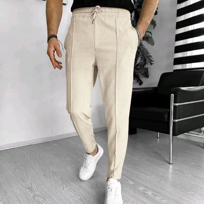 Men's Pants, Street Ruffled Solid Color Casual Waffle Pants, Four Seasons Travel New Breathable Loose Fitness Jogging Pants 2024