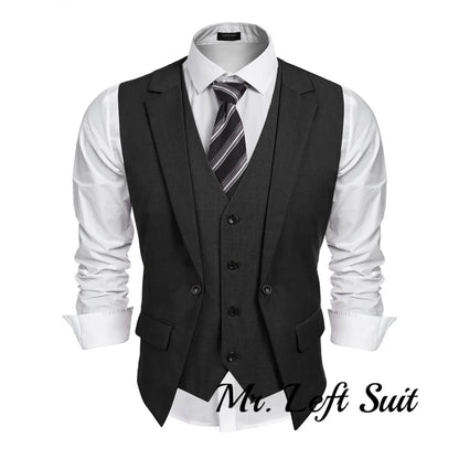 Men's Layered Suit Vest Business Dress Vests Formal Wedding Waistcoat Slim Fit