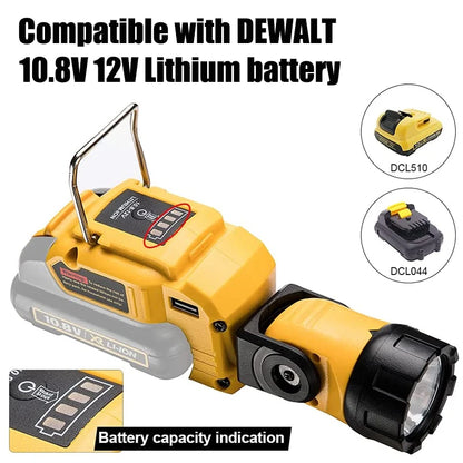 12V LED Work Lamp Flashlight for Dewalt DCB120 DCB123 10.8V 12V Li-ion Battery Portable Rotatable Spotlight LED Warning Light