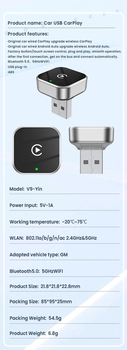 PLAYAIBOX sans fil 2 en 1 CarPlay Android Auto sans fil Supermini Box adaptateur Plug And Play Dongle Bluetooth WiFi connexion rapide