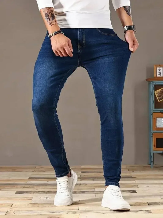 2025 Spring New Mens Slim Fit Classic Skinny Jeans Casual Street Style Casual Mens Skinny Jeans Male Slim Fit Pencil Denim Blue