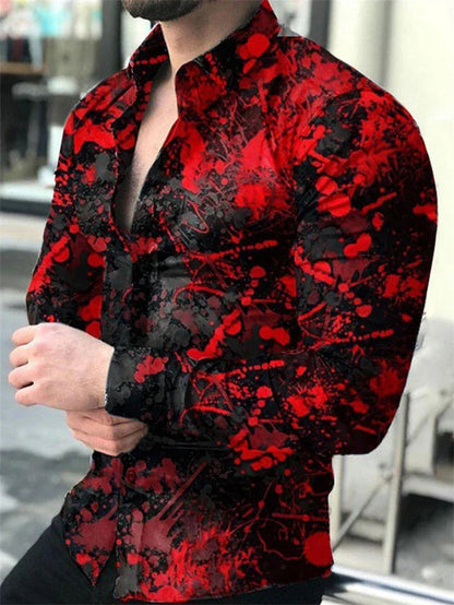 Fashion Luxury Social Men Long Sleeve Shirts Turn-down Collar Buttoned Shirt 2025 Mens Party Clothing Casual Flower Print Tops