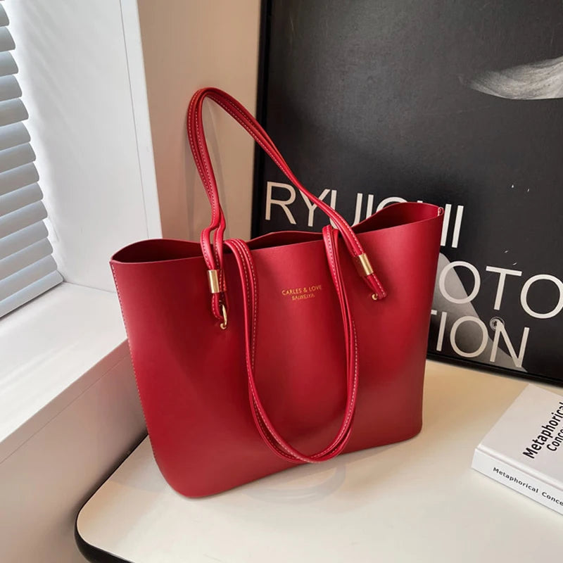 Red Fashion Shoulder Bag Large Capacity Brand Tote Bag PU Leather Luxury Designer Tote Bag Commuter Wedding Party Big Handbag