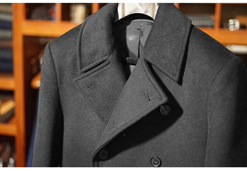 Mauroicardi Autumn Winter Long Warm Green Polo Coat Men Double Breasted Cool Luxury Elegant England Style Wool Blends Overcoat