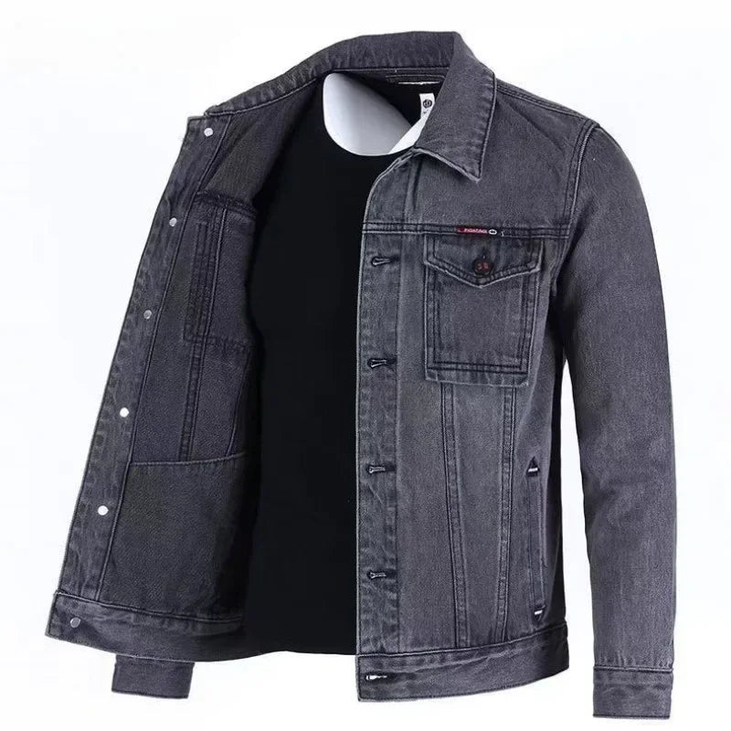 Men's Denim Jacket Padding Wool Male Jean Coats Elatic Black with Sheep Padded Warm Wide Shoulders One Piece Cheap Price Stylish