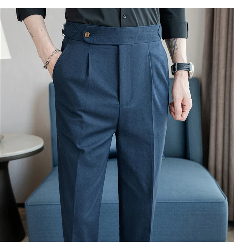 Men's Summer Pants Fashion Naples Cotton&Linen Breathable Dress Pants For Men All Match Casual Straight Men's Trousers Formal